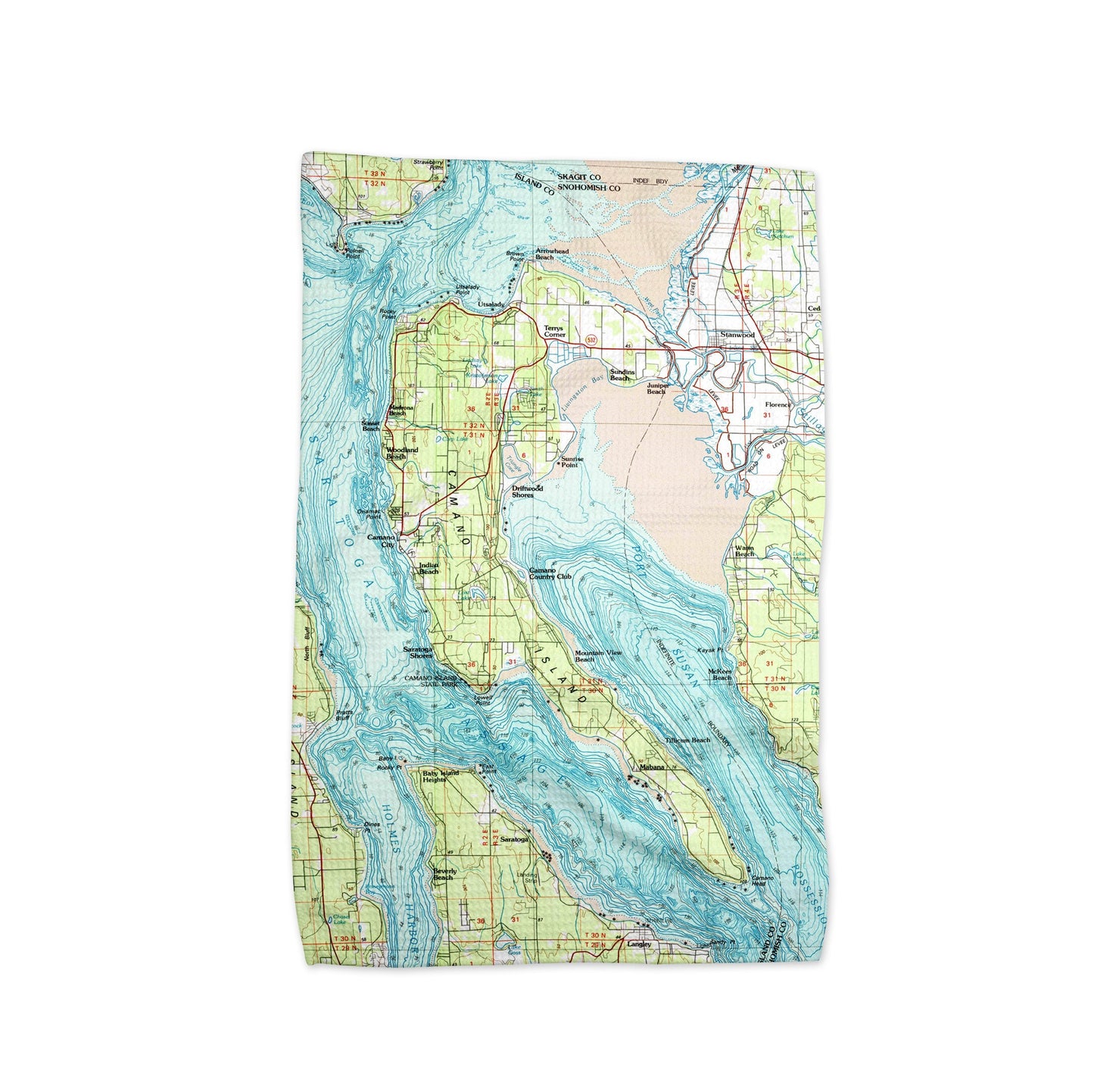 Camano Island Washington Map Tea Towel | Waffle-Weave Kitchen Towel Gift