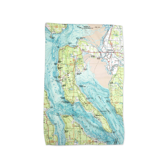 Camano Island Washington Map Tea Towel | Waffle-Weave Kitchen Towel Gift
