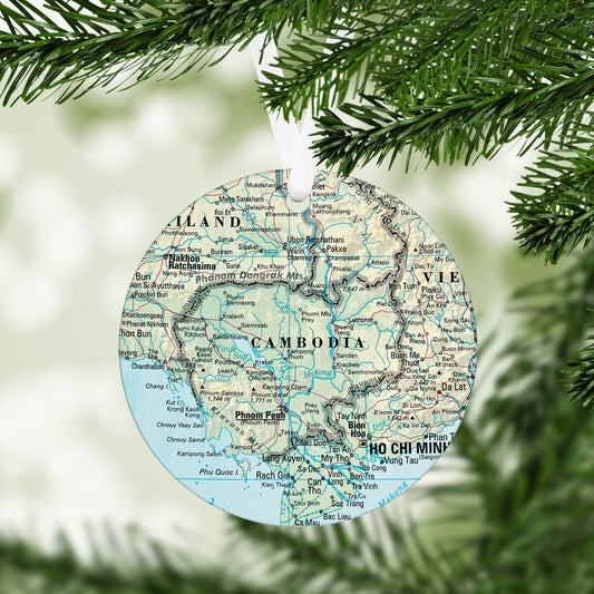 Cambodia Vintage Map Ornament