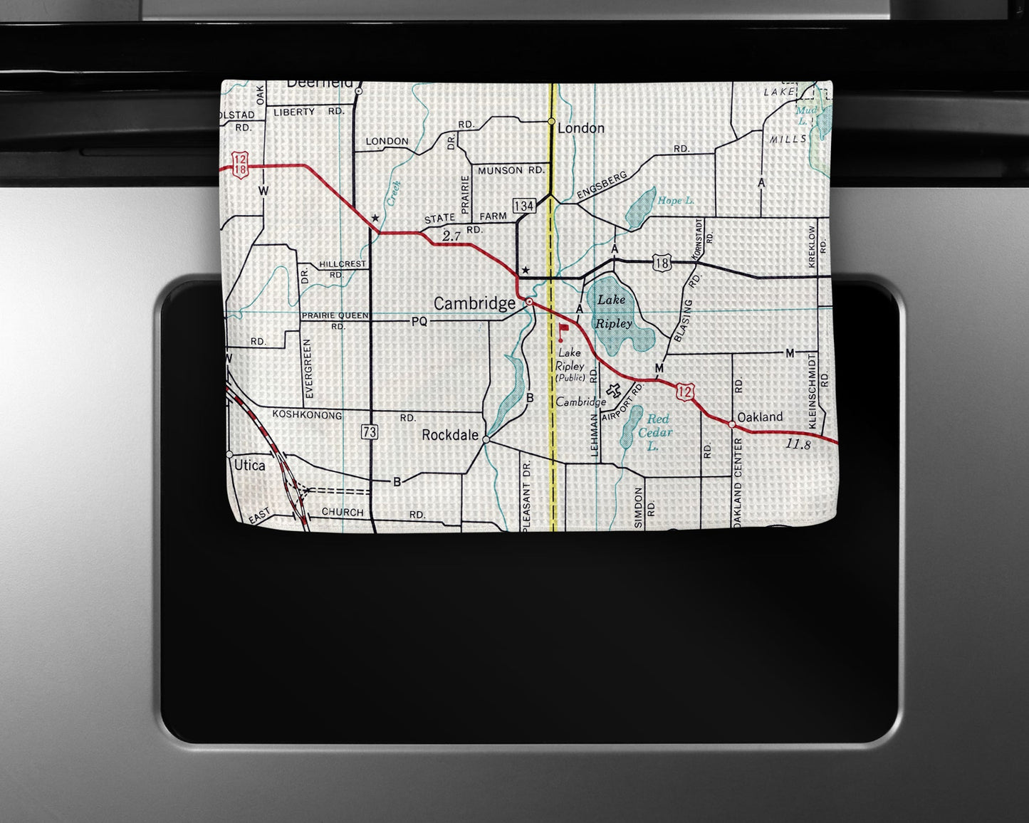 Cambridge Wisconsin Map Tea Towel | Waffle-Weave Kitchen Towel Gift