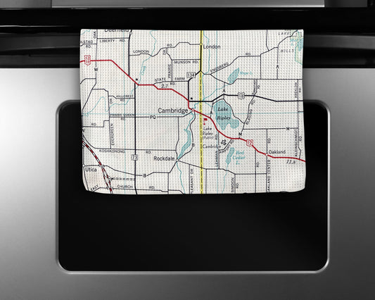 Cambridge Wisconsin Map Tea Towel | Waffle-Weave Kitchen Towel Gift