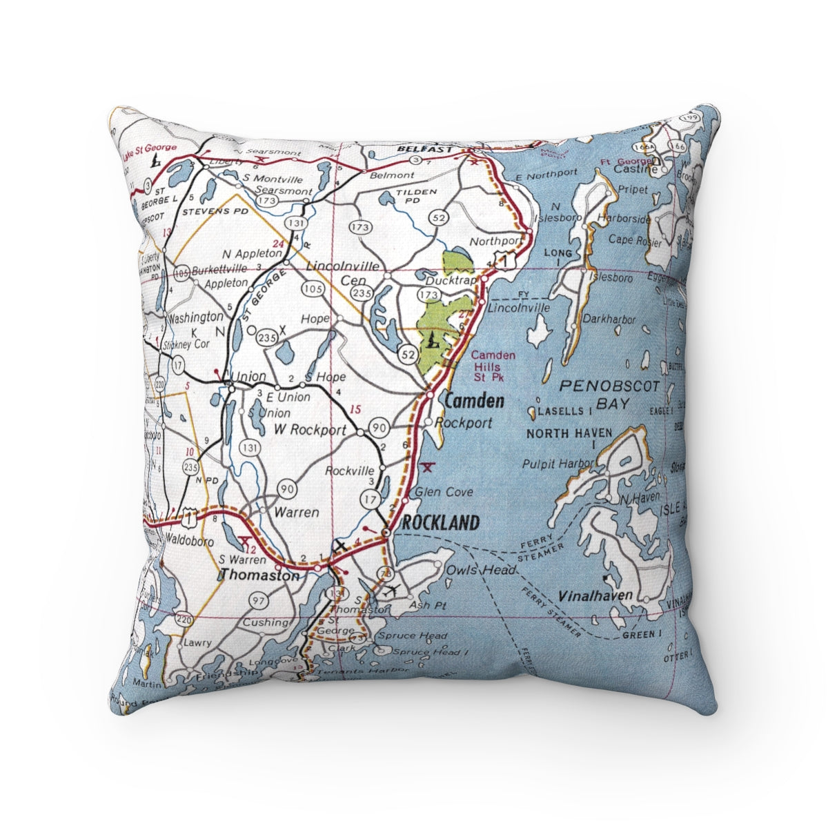 Camden Maine vintage map pillow