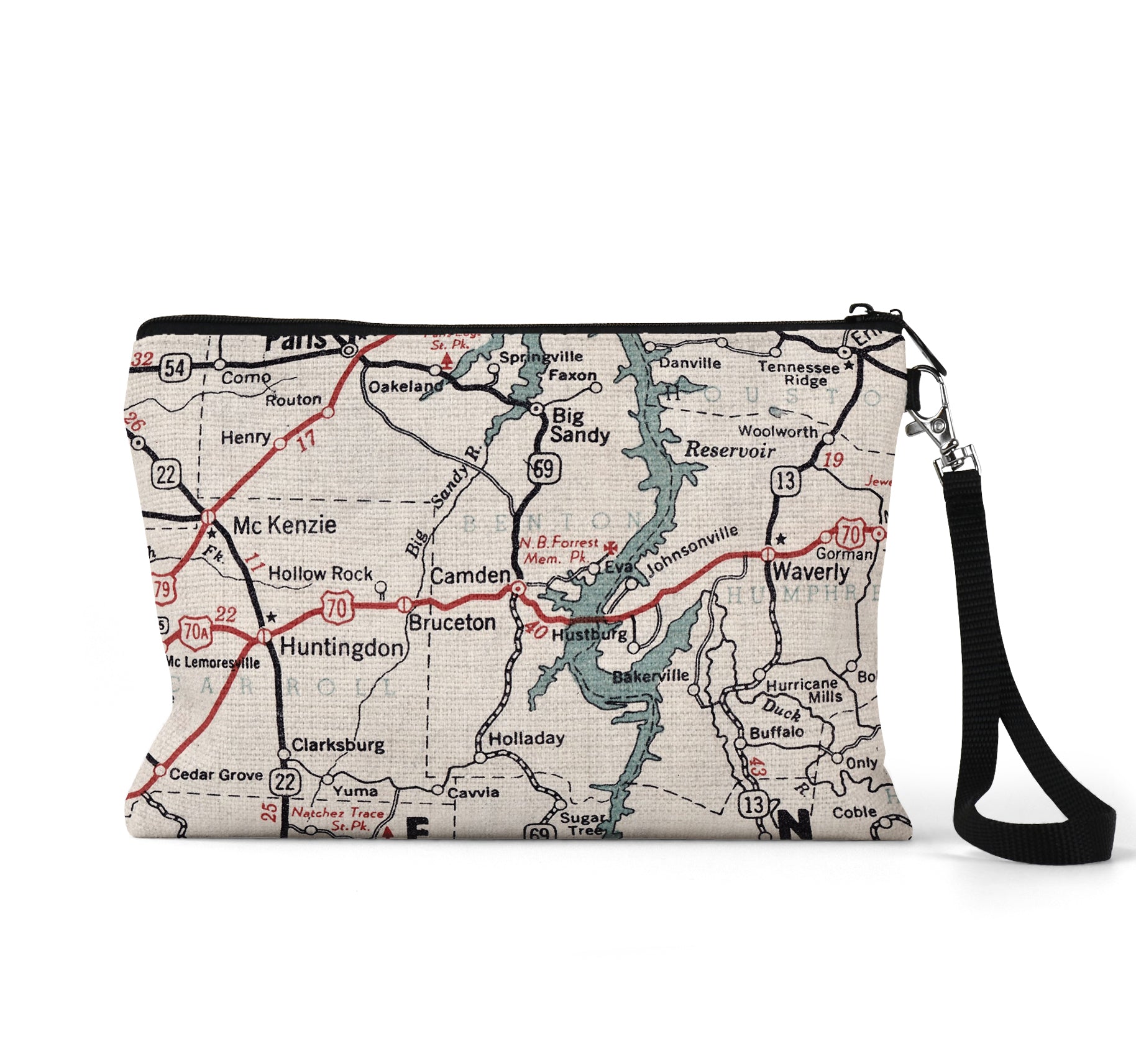 Camden Tennessee map wristlet travel pouch