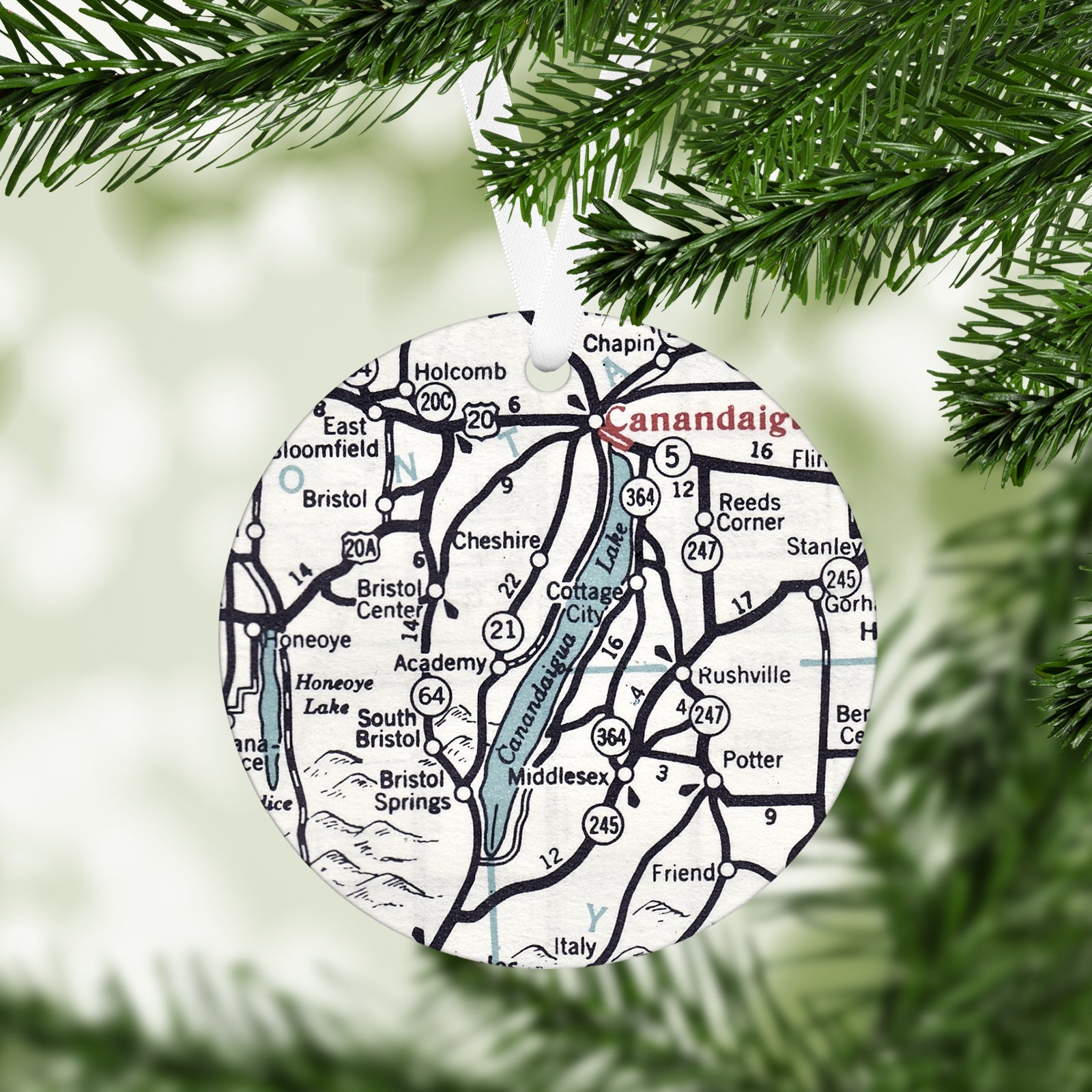 Canandaigua Lake New York Vintage Map Ornament