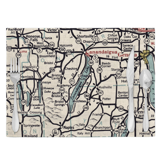 Canandaigua Lake New York Vintage Map Placemats Set of 4