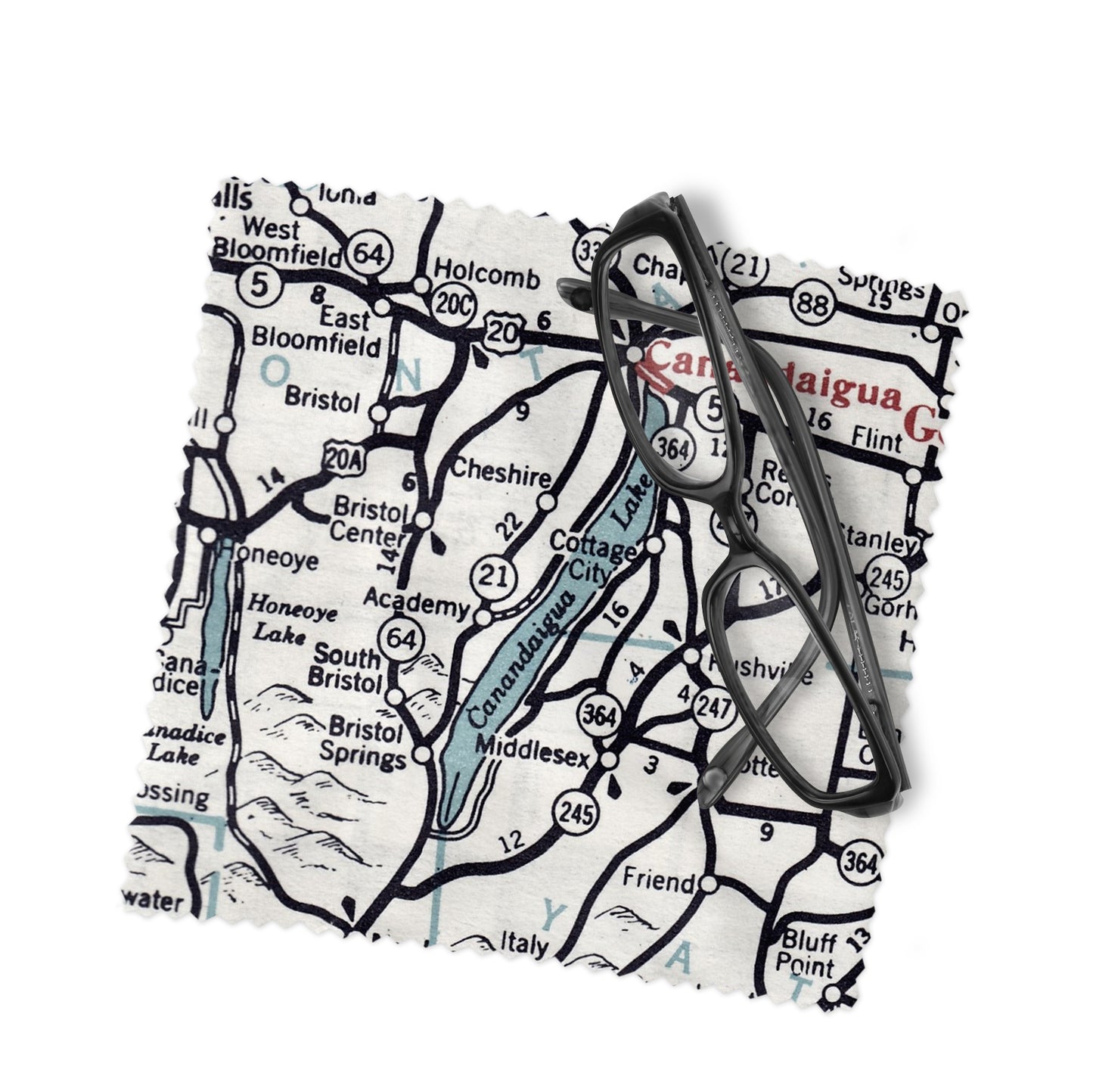 Canandaigua Lake Map Lens Cloth | Finger Lakes Microfiber Glasses Cleaner | Travel Gift