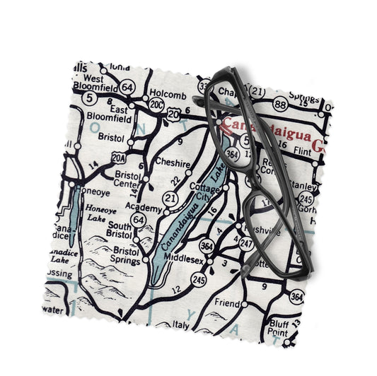 Canandaigua Lake Map Lens Cloth | Finger Lakes Microfiber Glasses Cleaner | Travel Gift