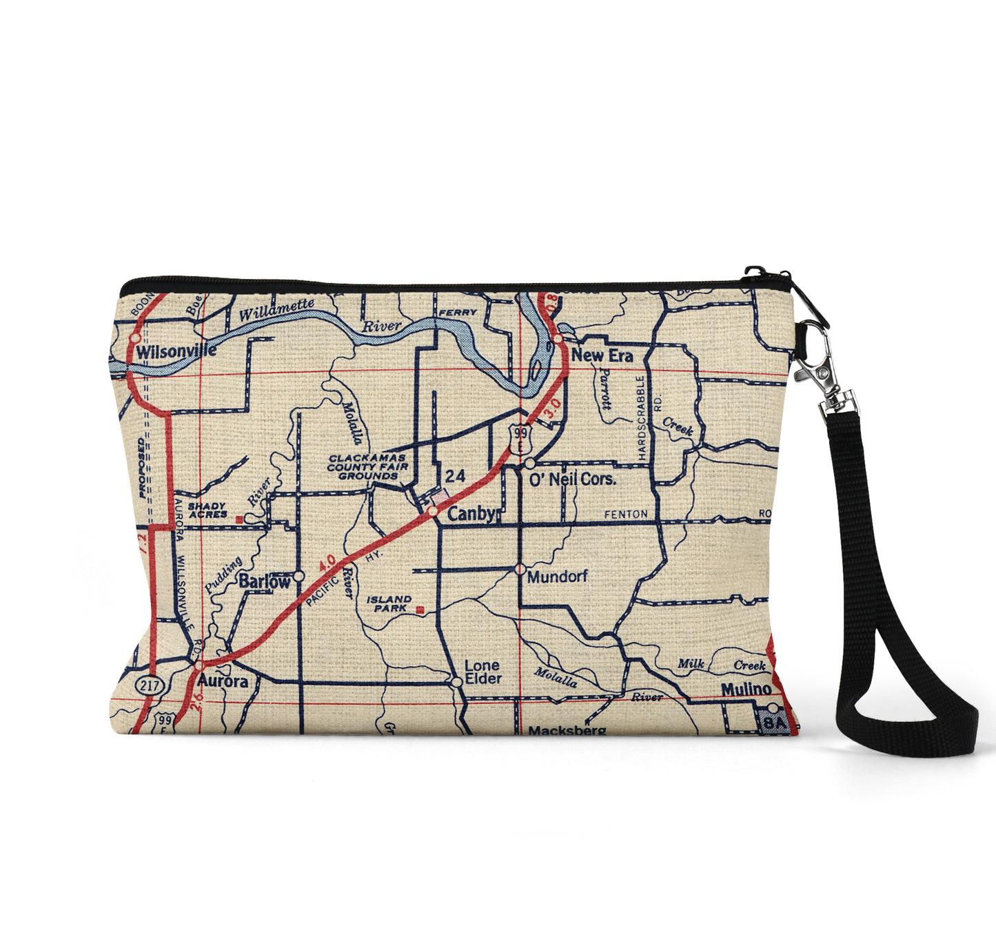 Canby Oregon map wristlet travel pouch