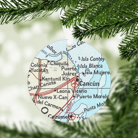 Cancun Mexico Vintage Map Ornament