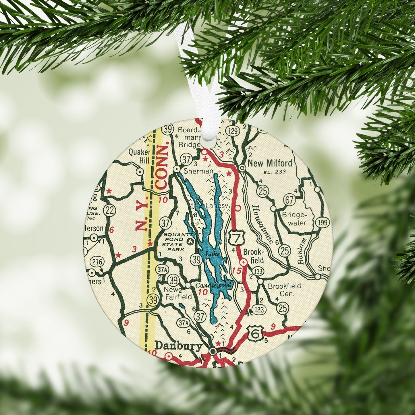 Candlewood Lake Connecticut Vintage Map Ornament
