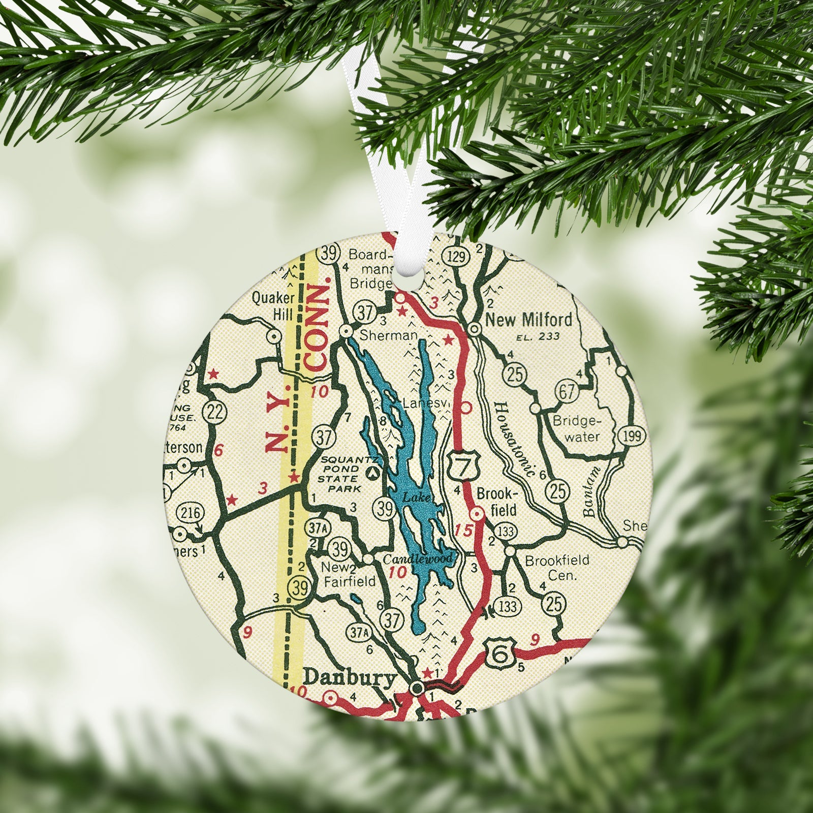 Candlewood Lake Connecticut Vintage Map Ornament