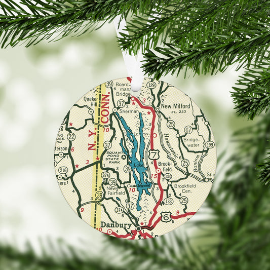Candlewood Lake Connecticut Vintage Map Ornament