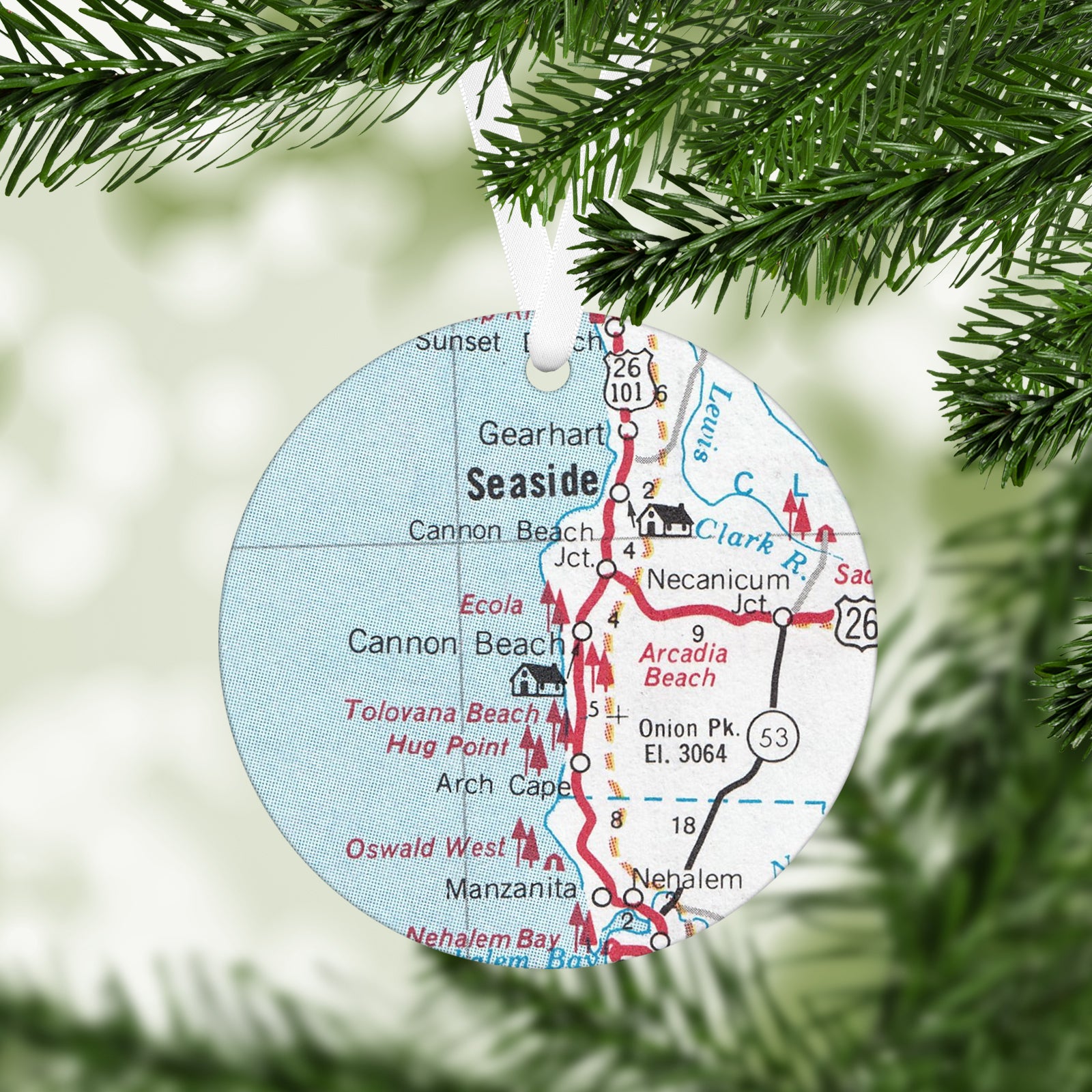 Cannon Beach Oregon Vintage Map Ornament