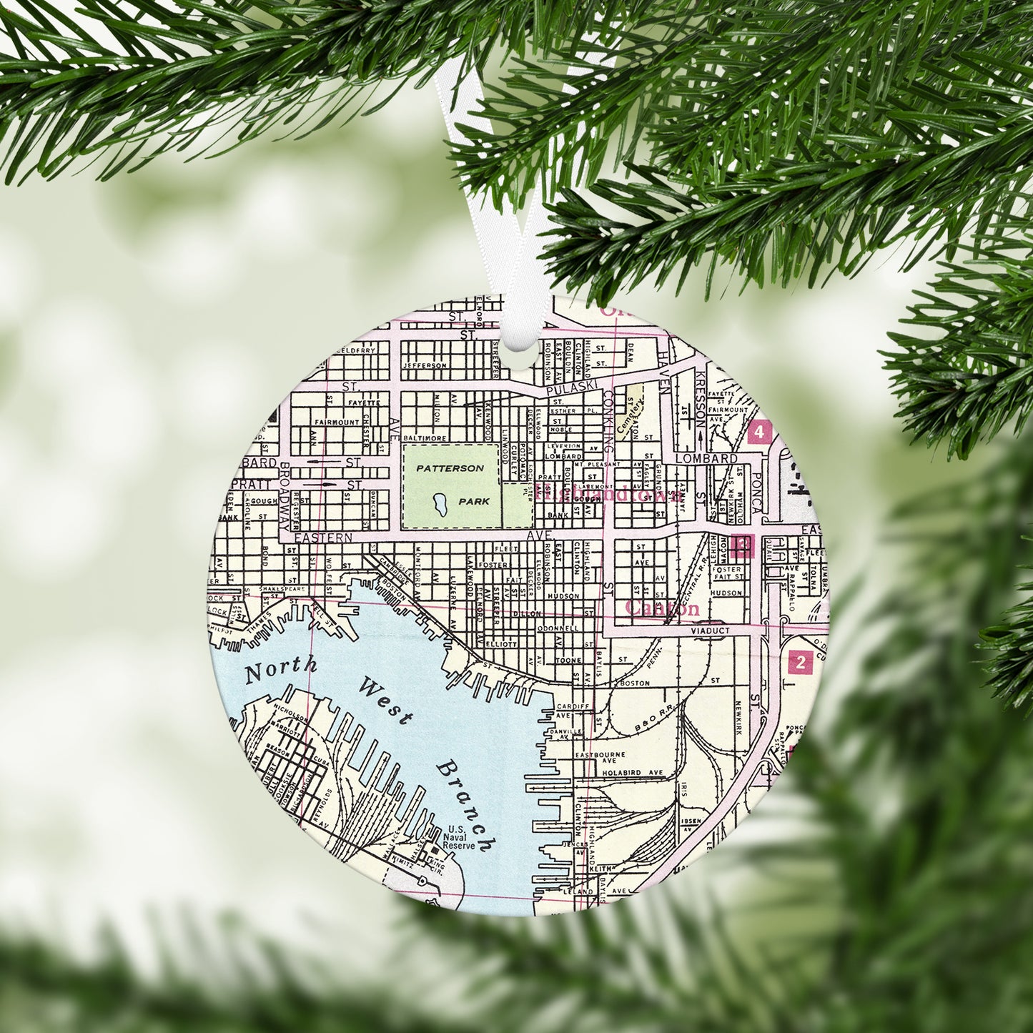 Canton, Baltimore Vintage Map Ornament | Canton, Baltimore Travel Christmas Ornament