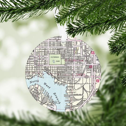 Canton, Baltimore Vintage Map Ornament | Canton, Baltimore Travel Christmas Ornament