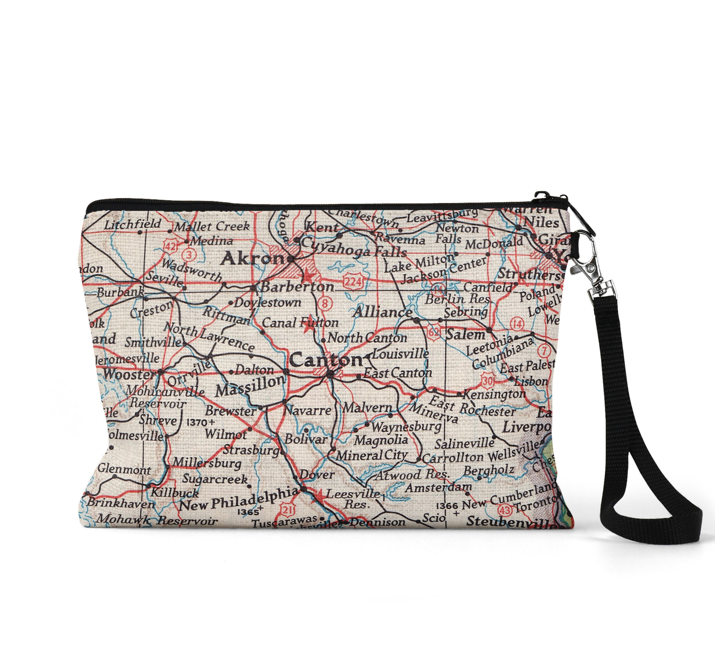 Canton Ohio map wristlet travel pouch