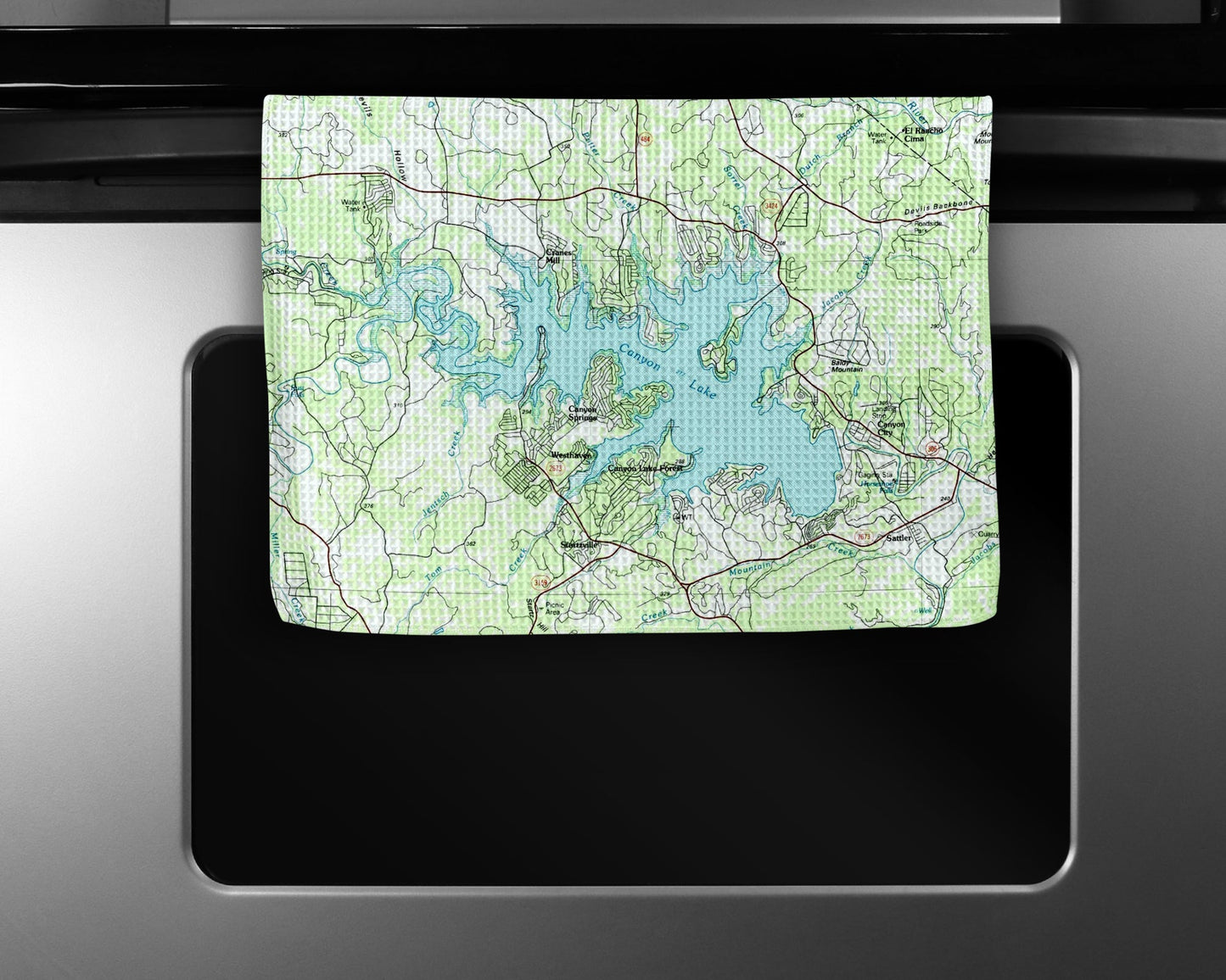 Canyon Lake Texas Map Tea Towel | Waffle-Weave Kitchen Towel Gift