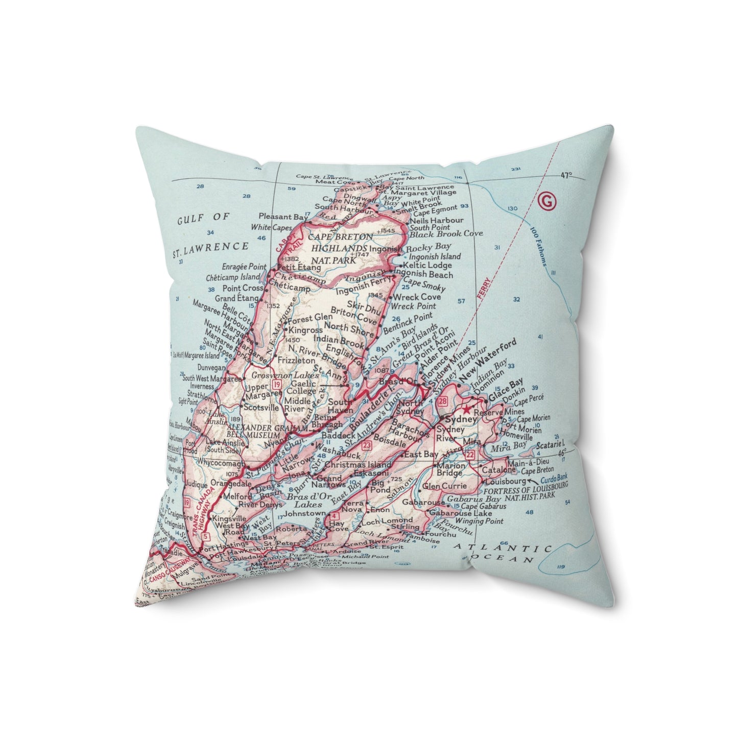 Cape Breton Island vintage map pillow