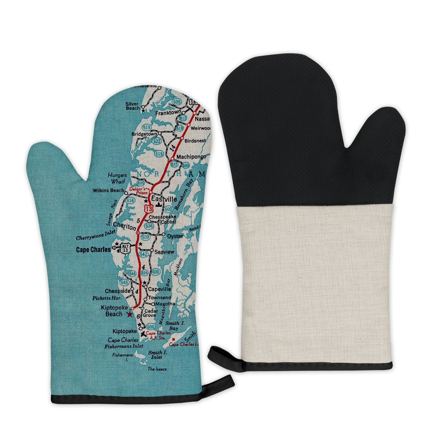 Cape Charles, Virginia Map Oven Mitt | Vintage-Inspired Kitchen Gift