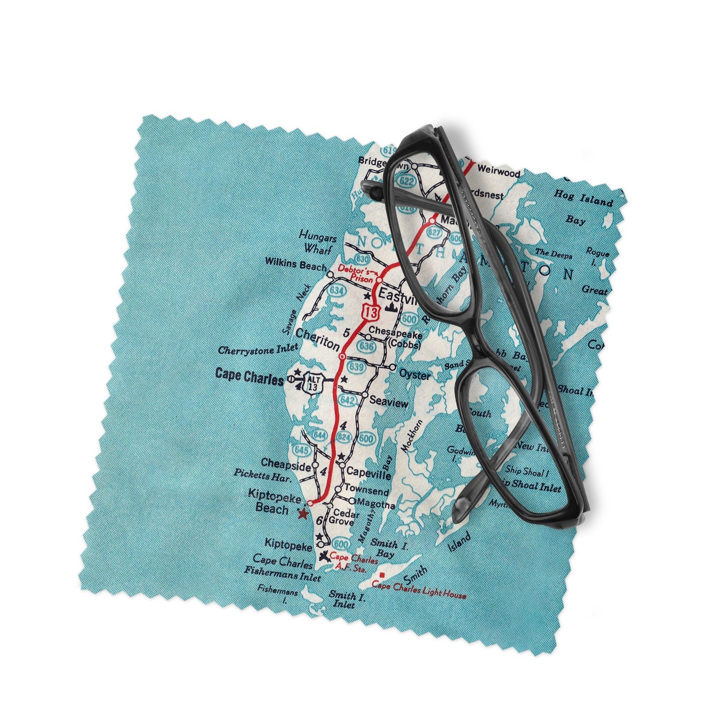 Cape Charles Virginia Map Lens Cloth | Microfiber Glasses Cleaner | Travel Gift