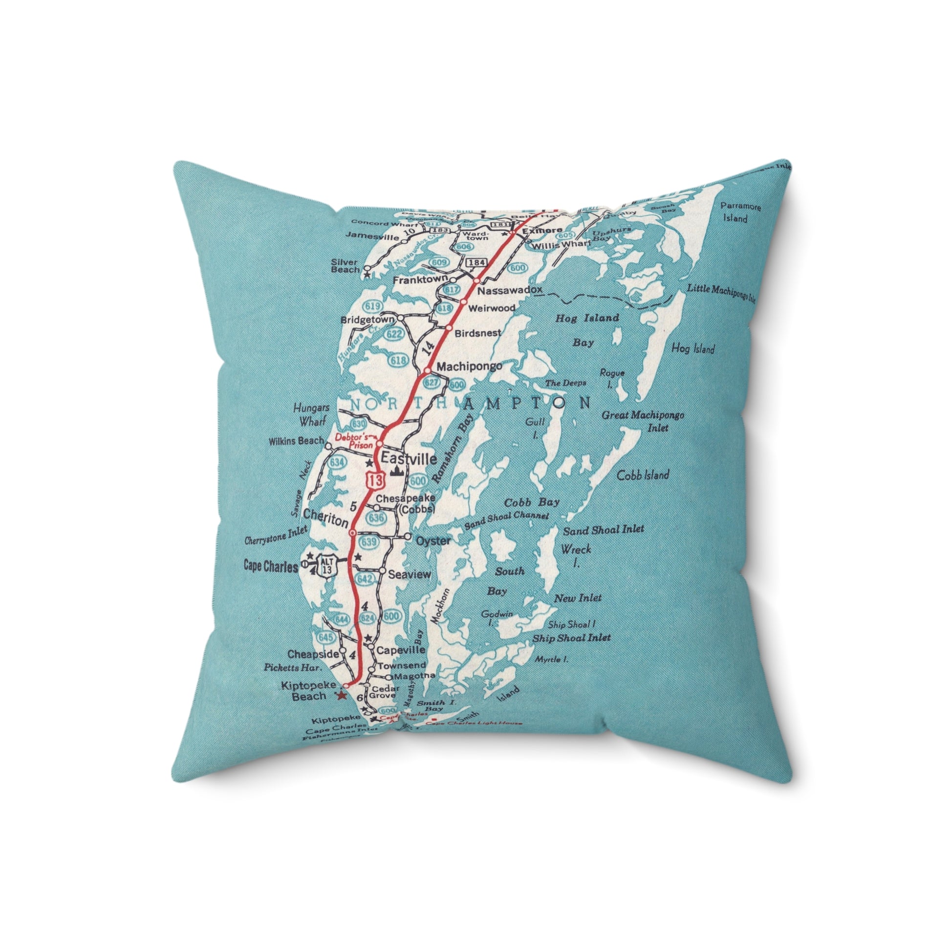 Cape Charles Virginia vintage map pillow