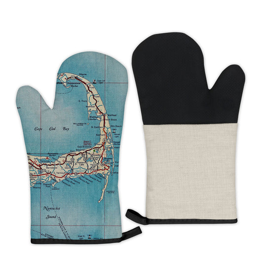 Cape Cod Massachusetts Map Oven Mitt | Vintage Cape Cod Kitchen Decor | Coastal New England Home Accent