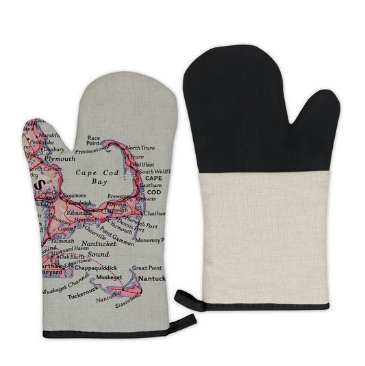Cape Cod Massachusetts Map Oven Mitt | Vintage Cape Cod Kitchen Decor | Coastal New England Home Accent