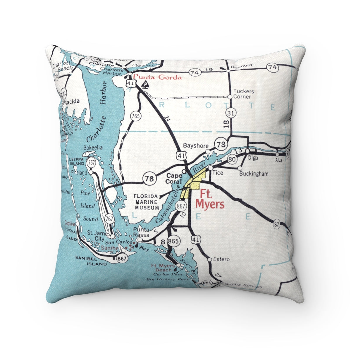 Cape Coral Florida vintage map pillow