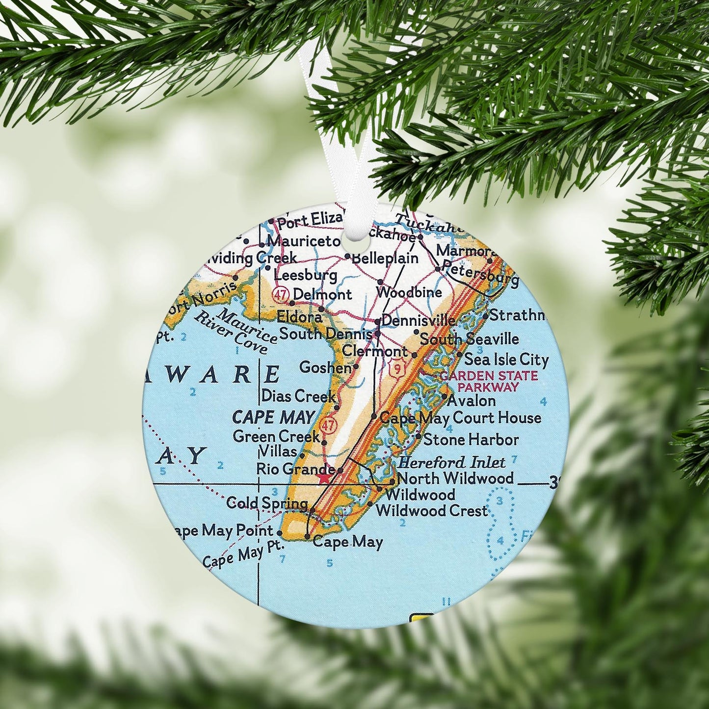 Cape May New Jersey Vintage Map Ornament