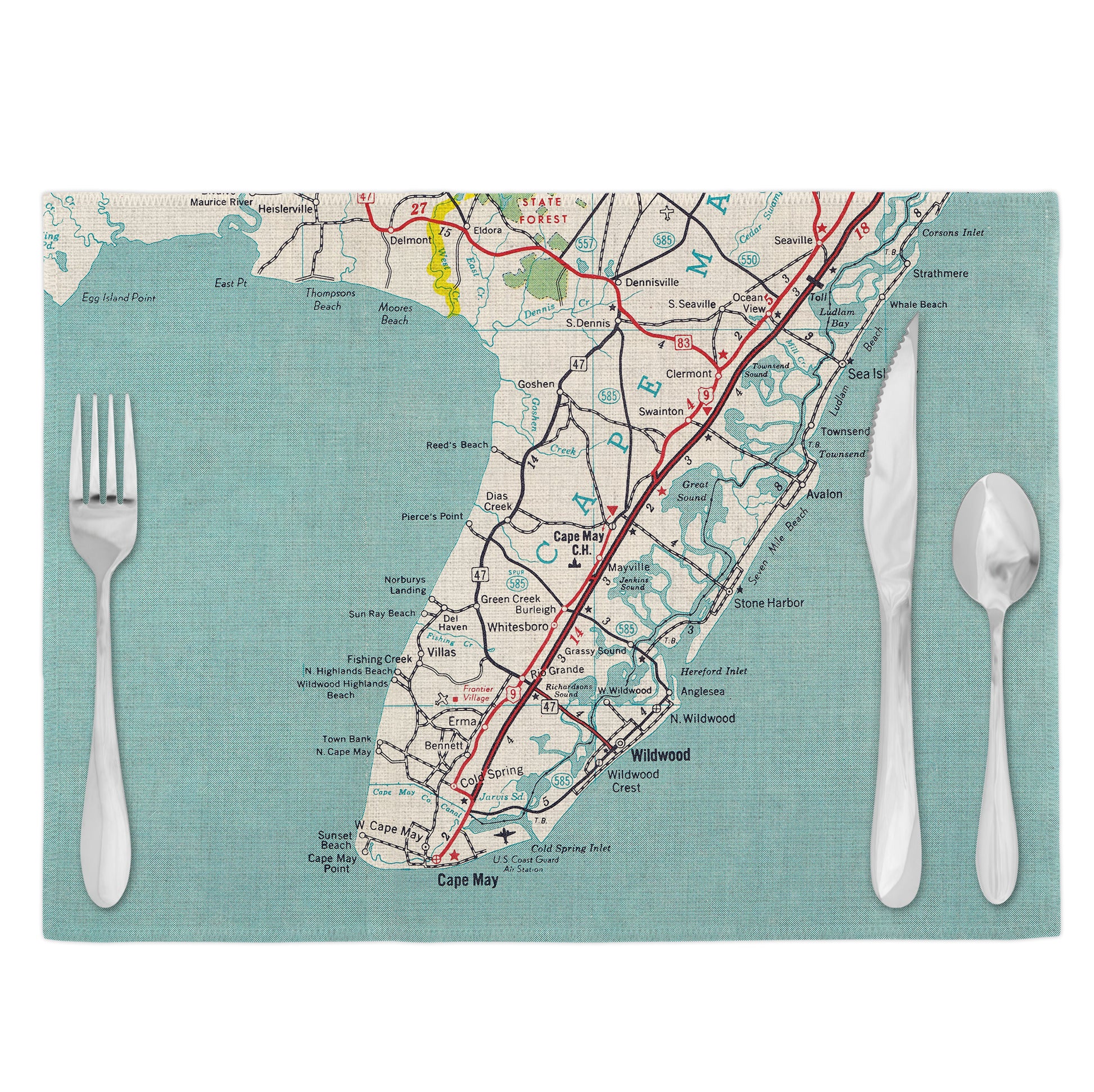 Cape May New Jersey Vintage Map Placemats Set of 4