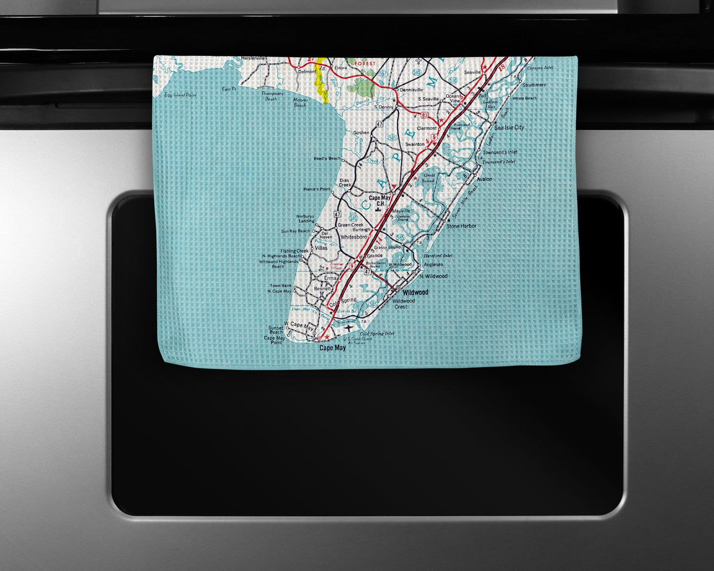 Cape May New Jersey Map Tea Towel | Waffle-Weave Kitchen Towel Gift