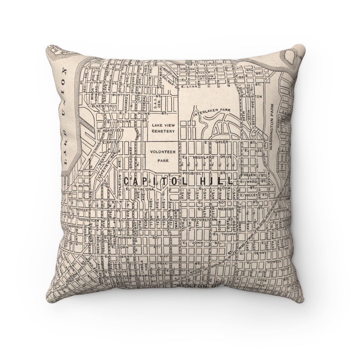 Capitol Hill Seattle vintage map pillow