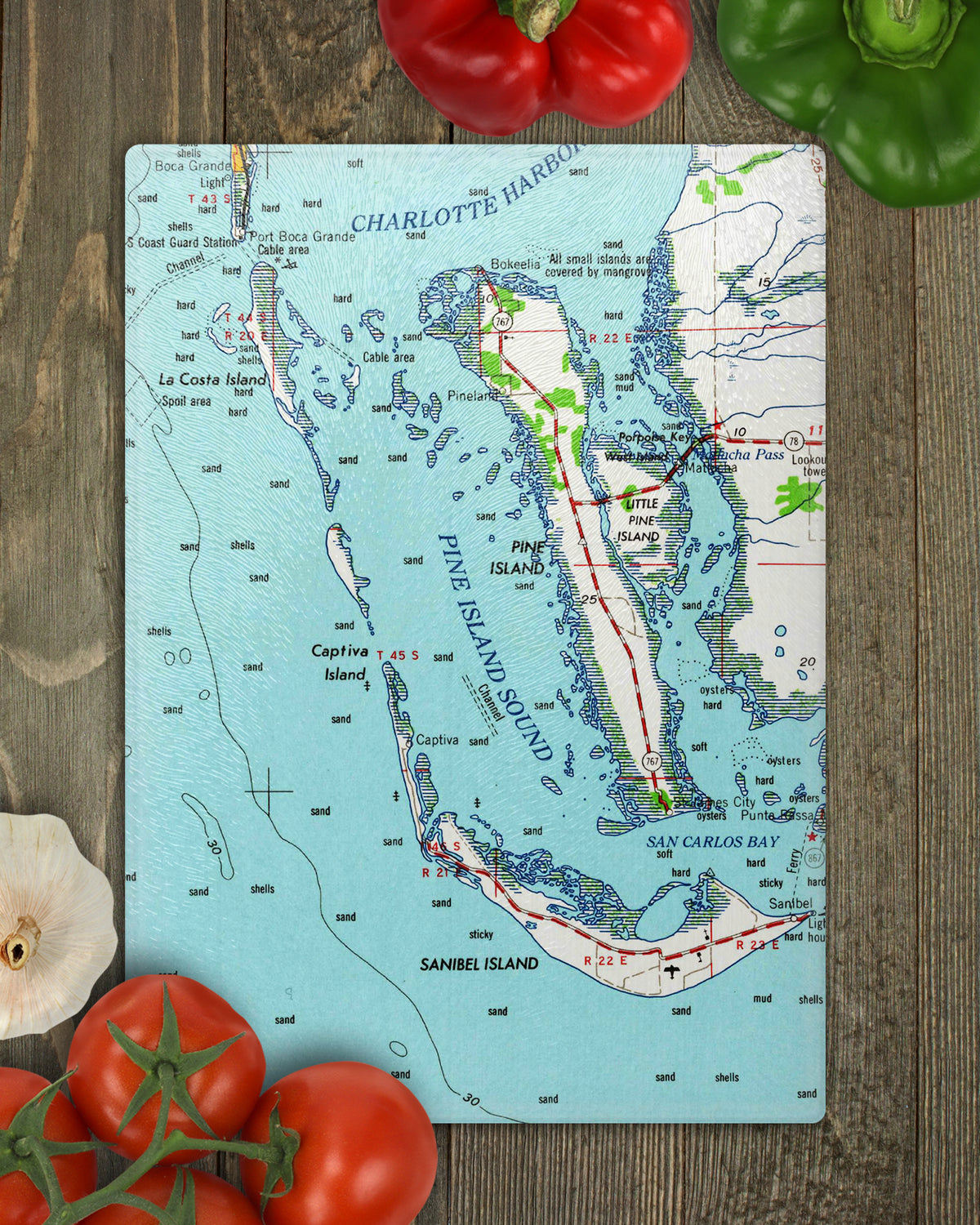 Captiva Island Florida Vintage Map Glass Cutting Board | Beach House Gift