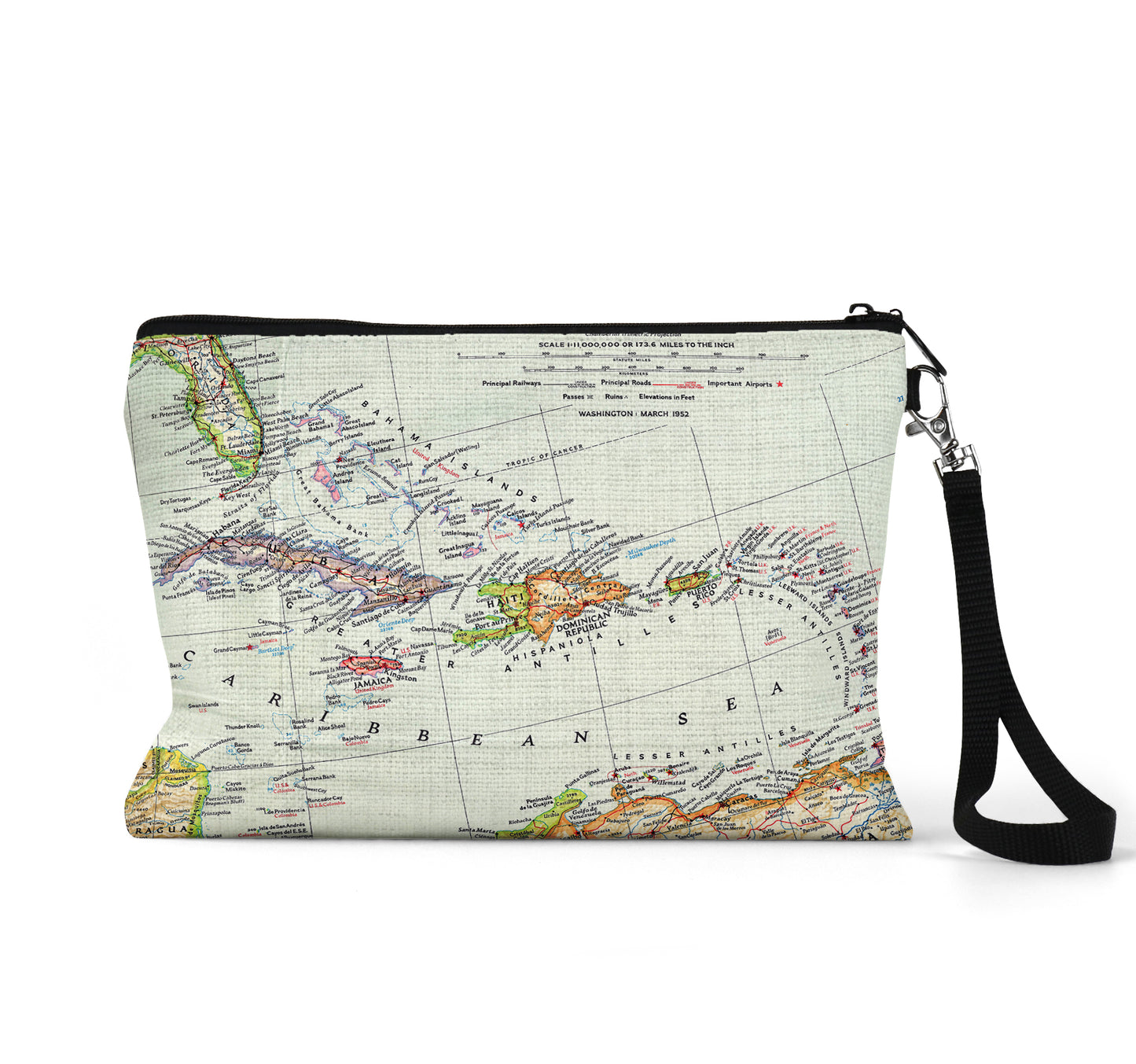 Caribbean map wristlet travel pouch