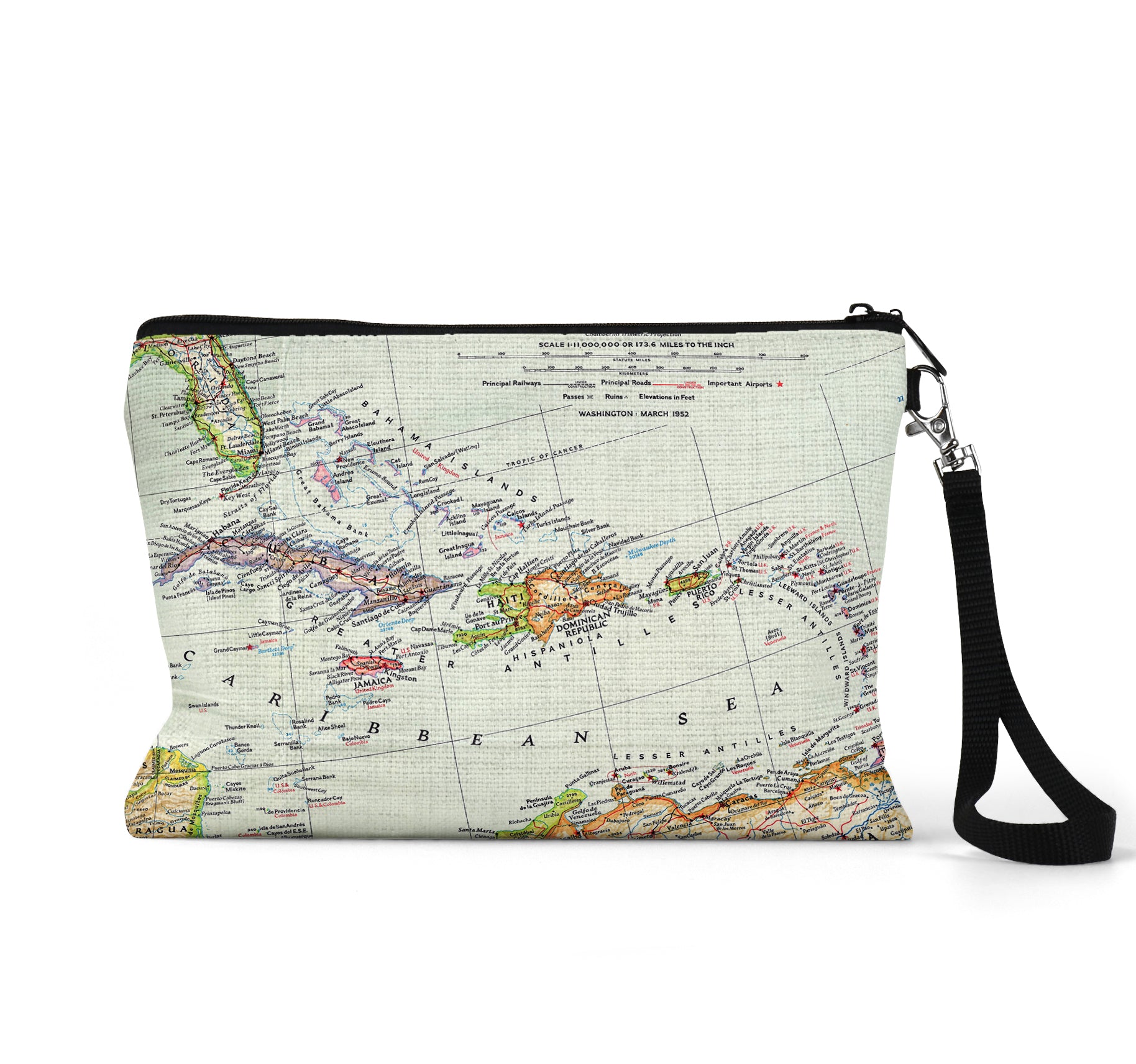 Caribbean map wristlet travel pouch
