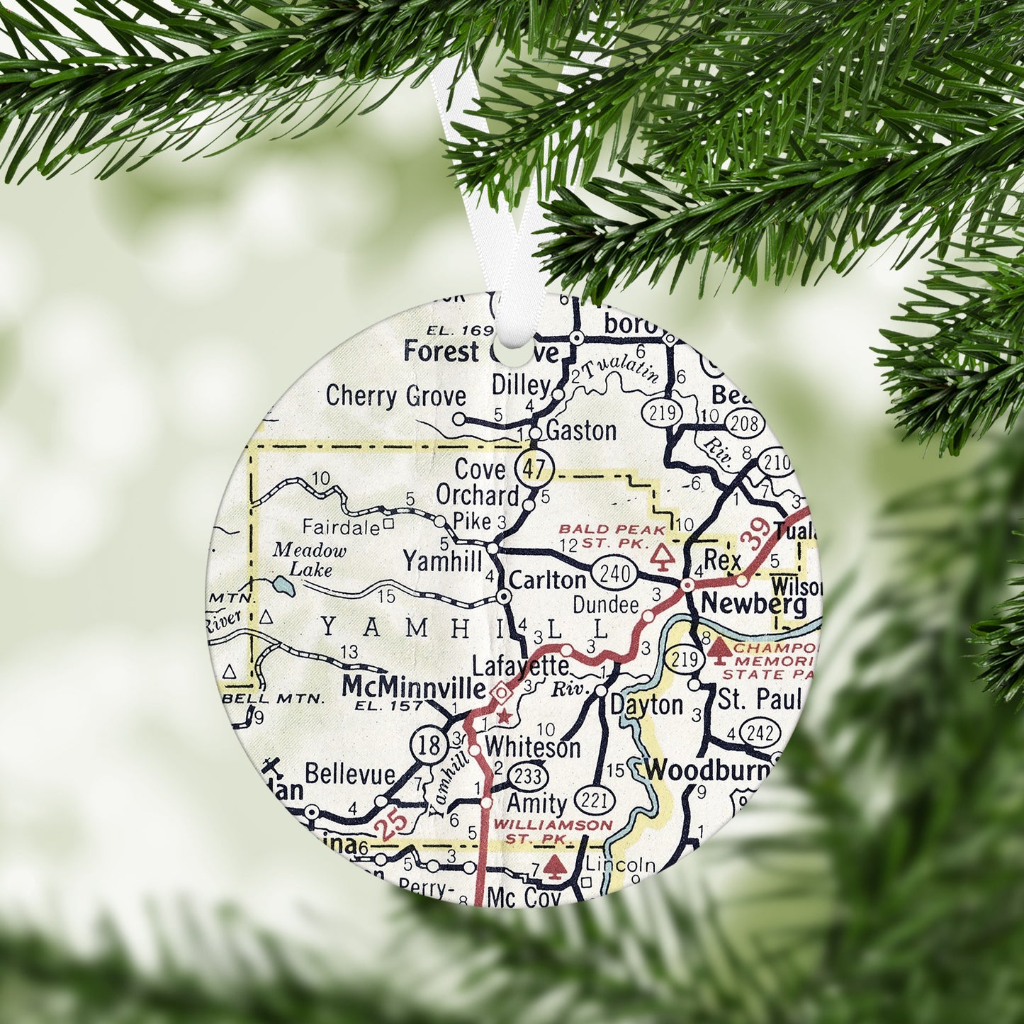Carlton Oregon Vintage Map Ornament