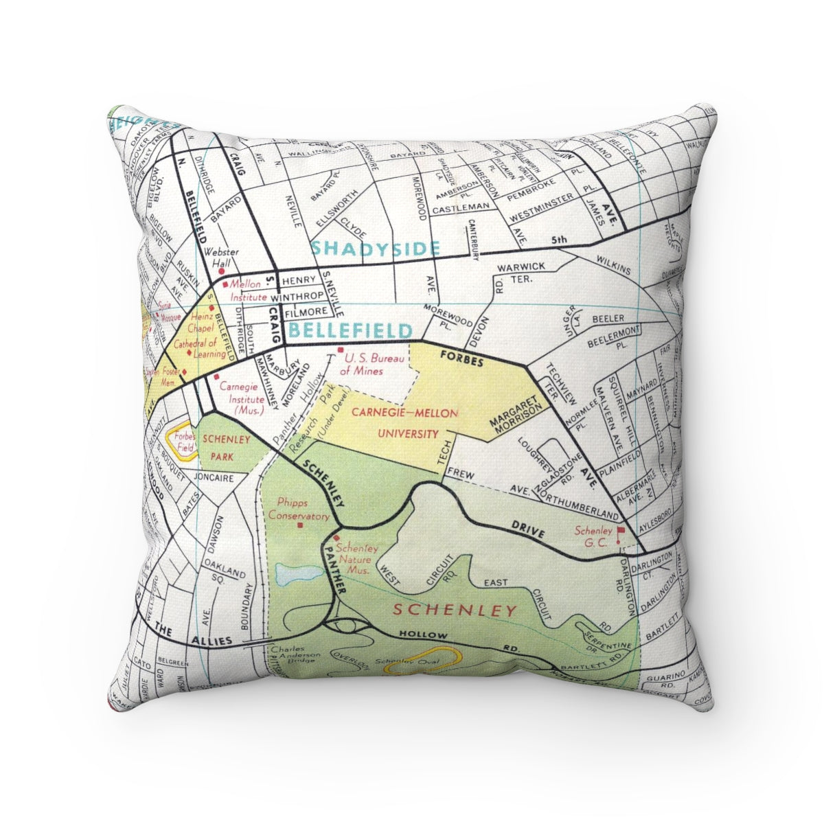 Carnegie Mellon University vintage map pillow