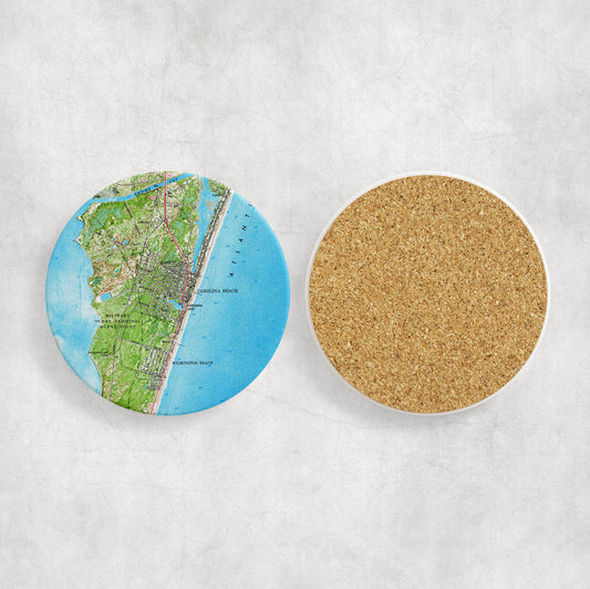 Carolina Beach Map Coasters | Set of 4 Vintage Carolina Beach Drink Coasters | Travel-Inspired Home Decor