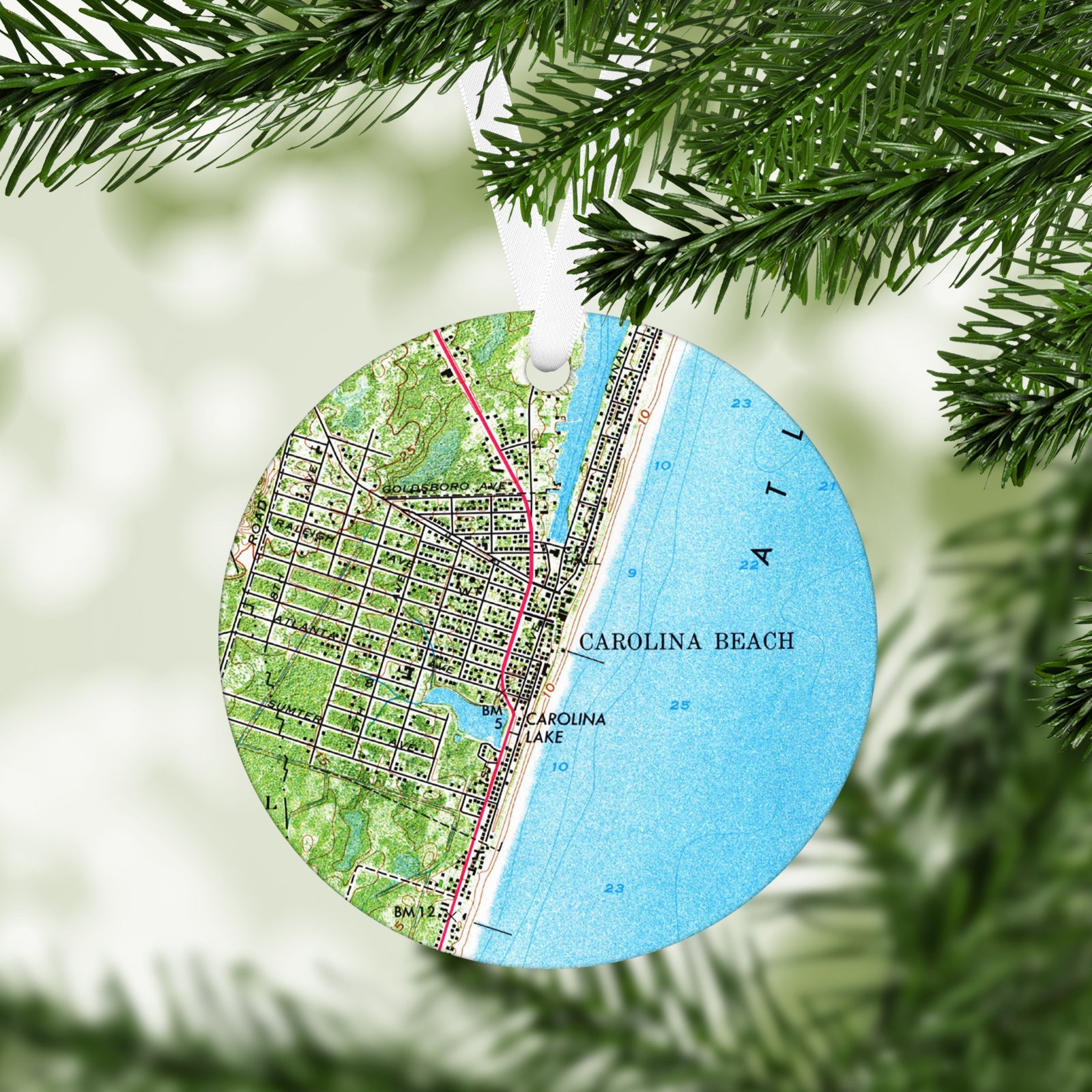 Carolina Beach North Carolina Vintage Map Ornament