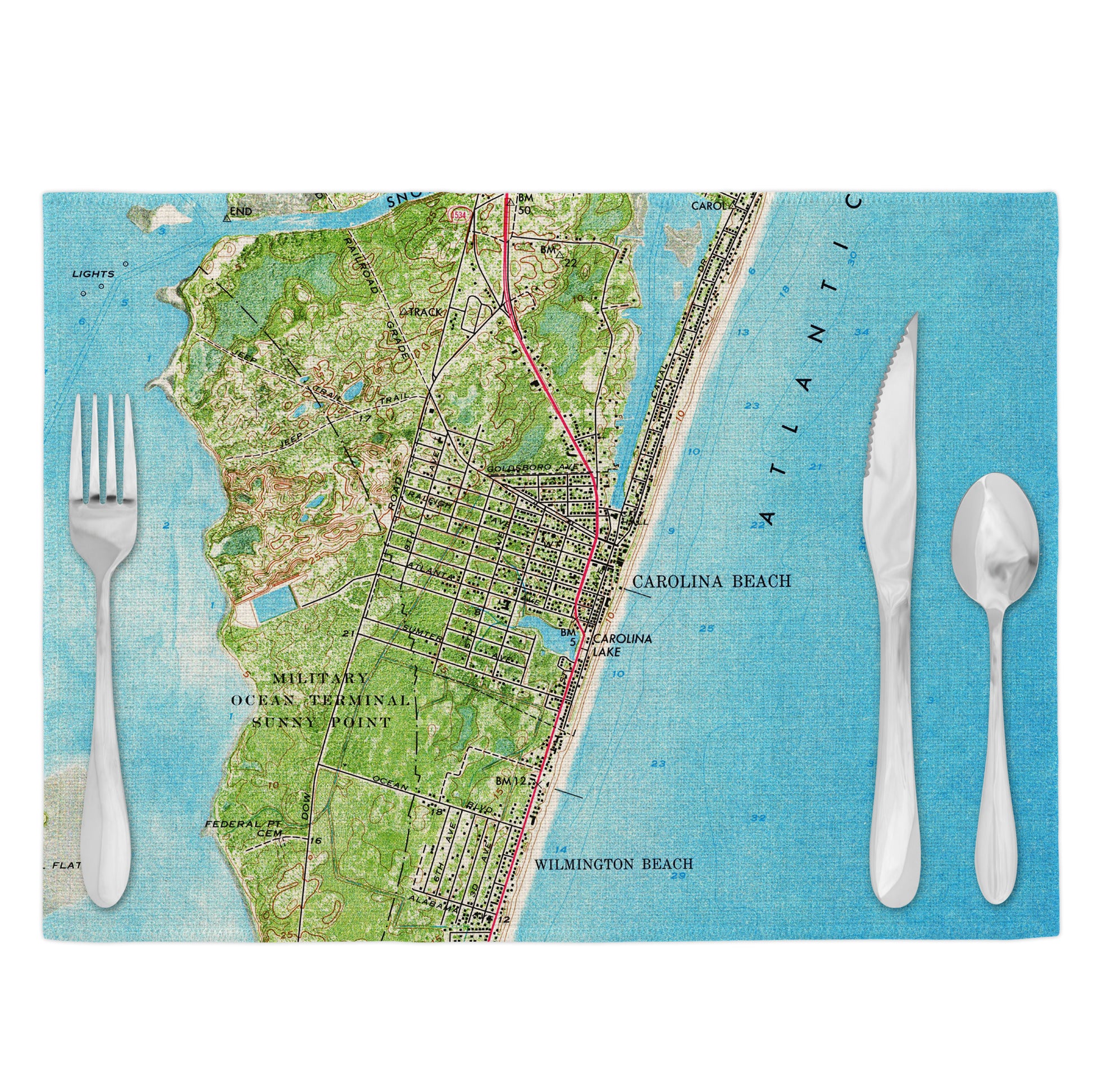 Carolina Beach North Carolina Vintage Map Placemats Set of 4