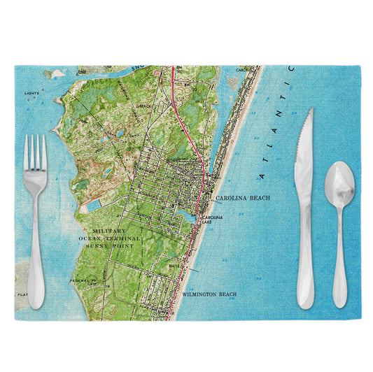 Carolina Beach North Carolina Vintage Map Placemats Set of 4