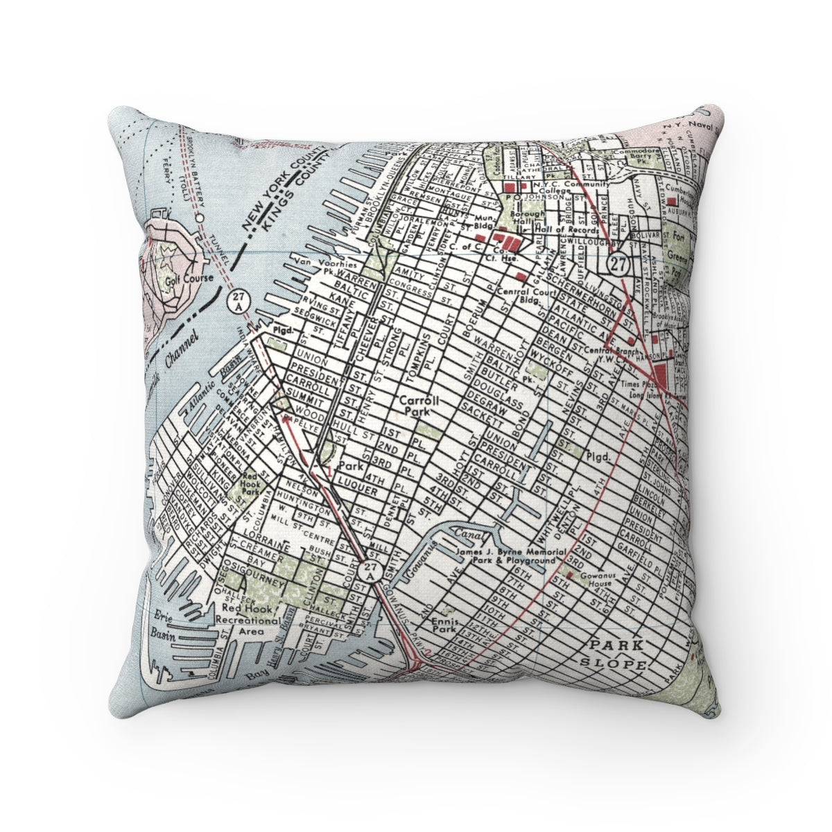 Carroll Gardens Brooklyn vintage map pillow