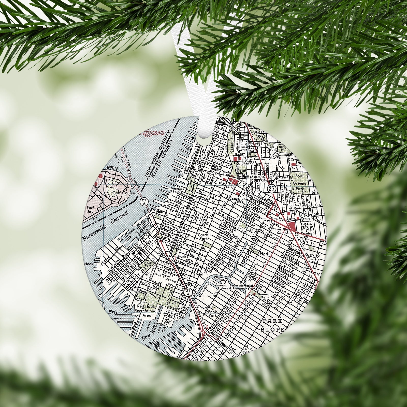 Carroll Gardens, Brooklyn Vintage Map Ornament