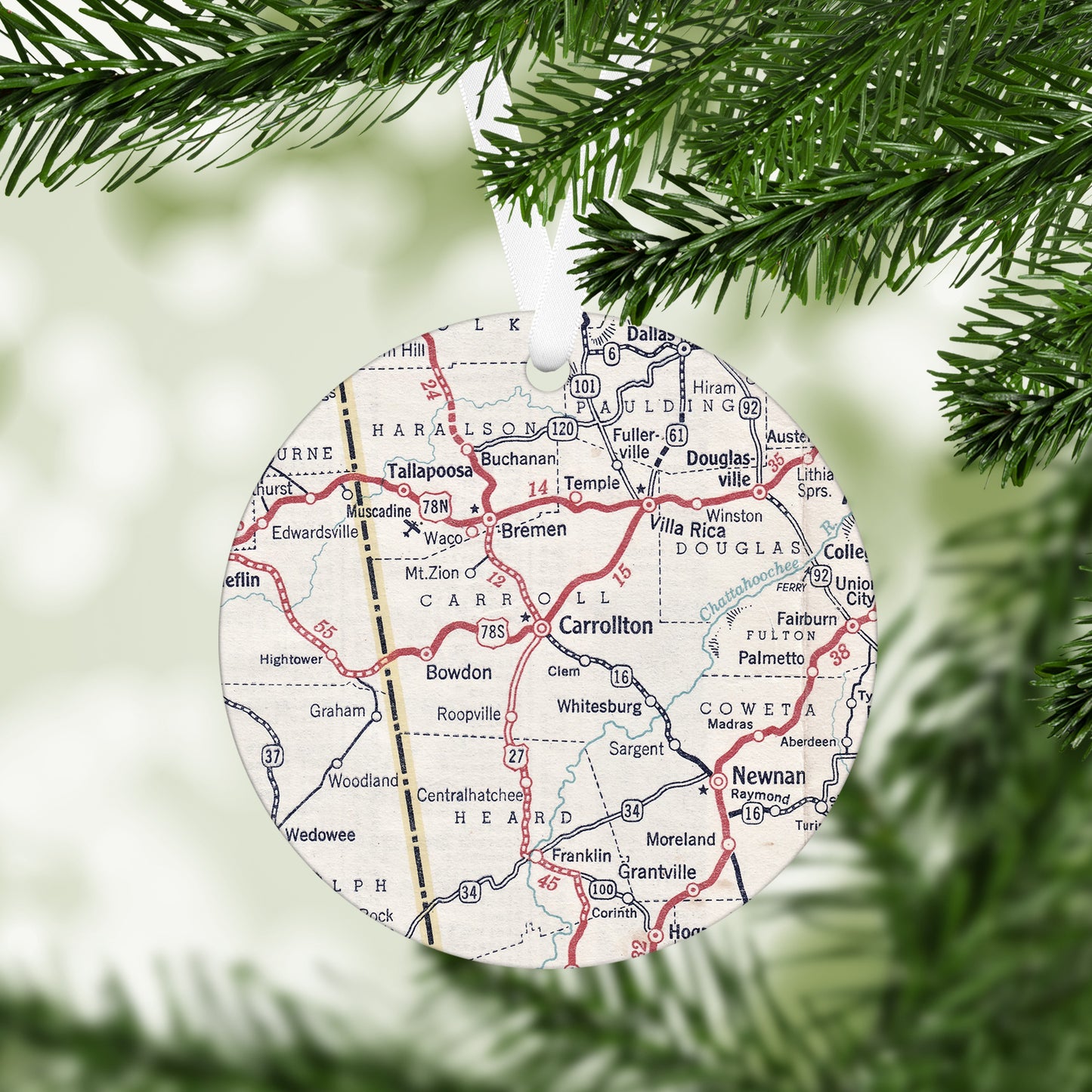 Carrollton Georgia Vintage Map Ornament