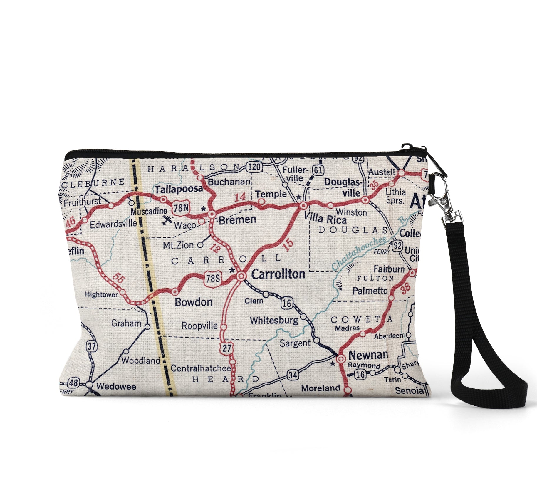 Carrollton Georgia map wristlet travel pouch