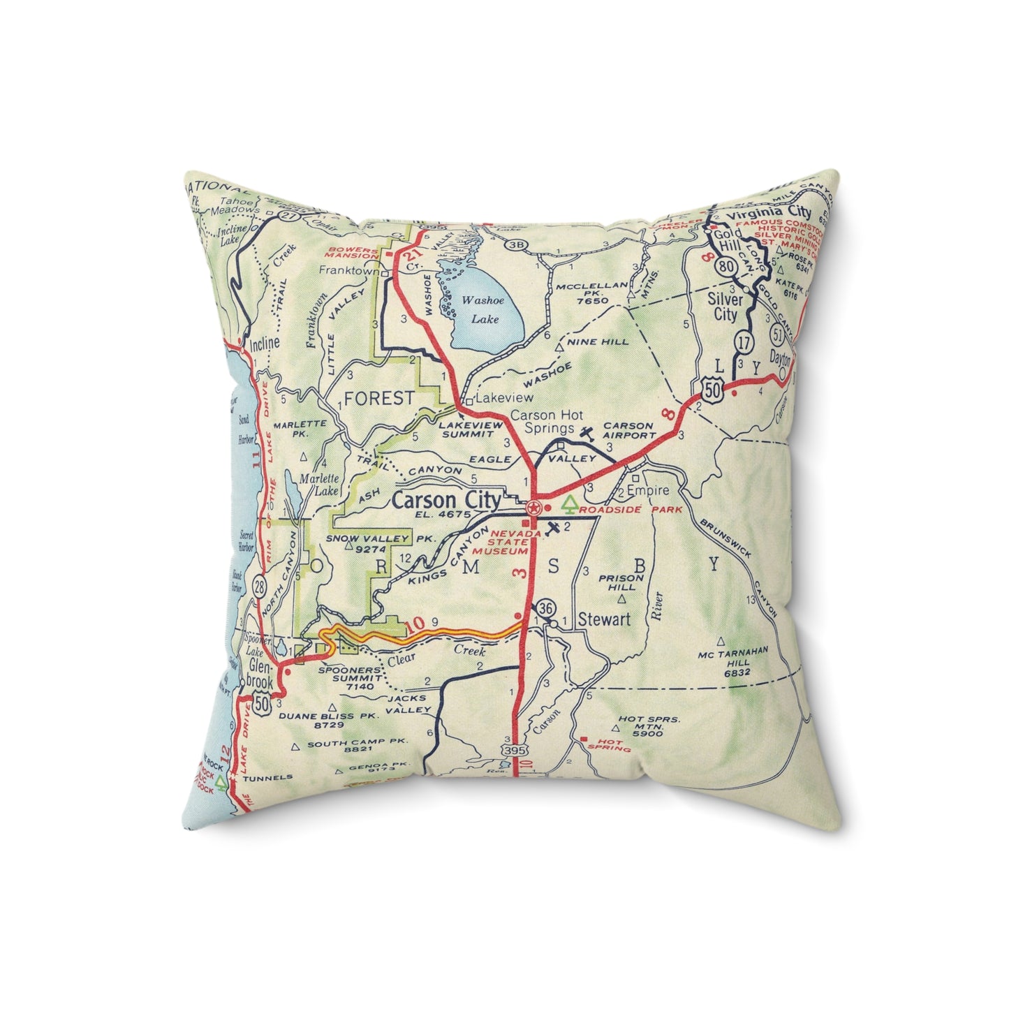 Carson City Nevada vintage map pillow