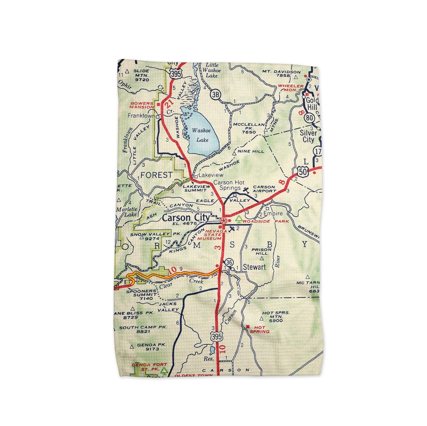 Carson City Nevada Map Tea Towel | Waffle-Weave Kitchen Towel Gift