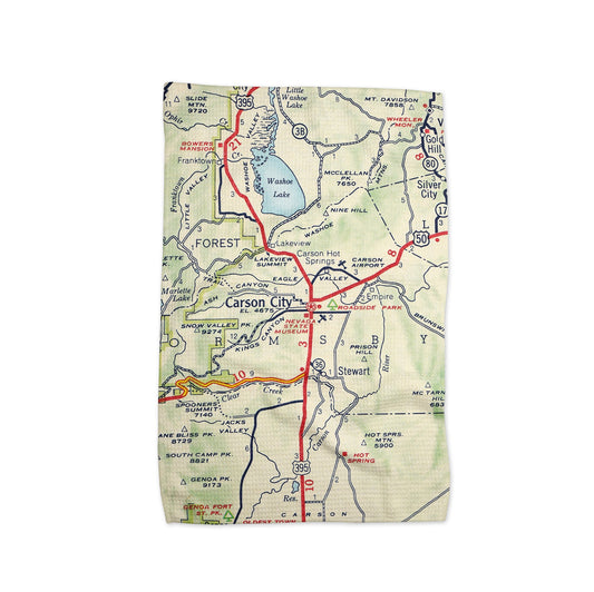 Carson City Nevada Map Tea Towel | Waffle-Weave Kitchen Towel Gift