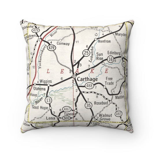 Carthage Mississippi vintage map pillow