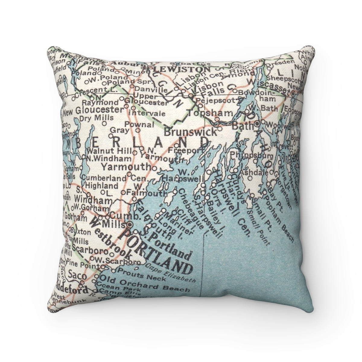 Casco Bay Maine vintage map pillow